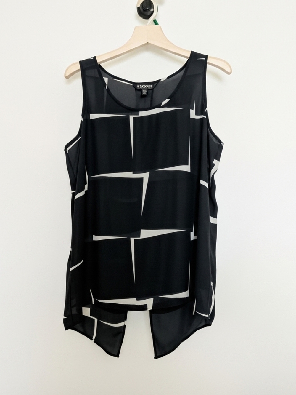 Express Black White Geometric Grid Split Back Tank Top Blouse Size L